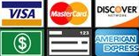 Payments We Accept are Visa, Mastercard, Discover, Cash, Check, or American Express