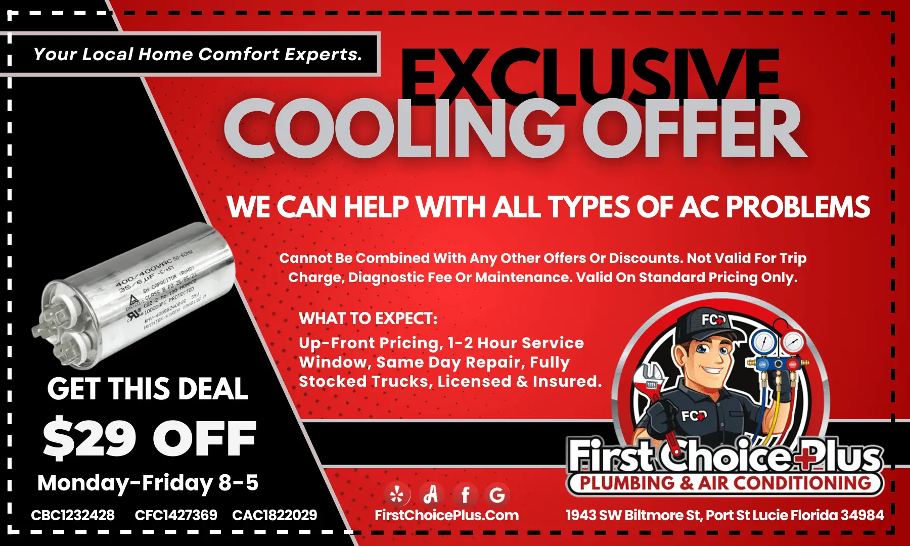 First Choice Plus Plumbing & Air discount coupon for air conditioning repair