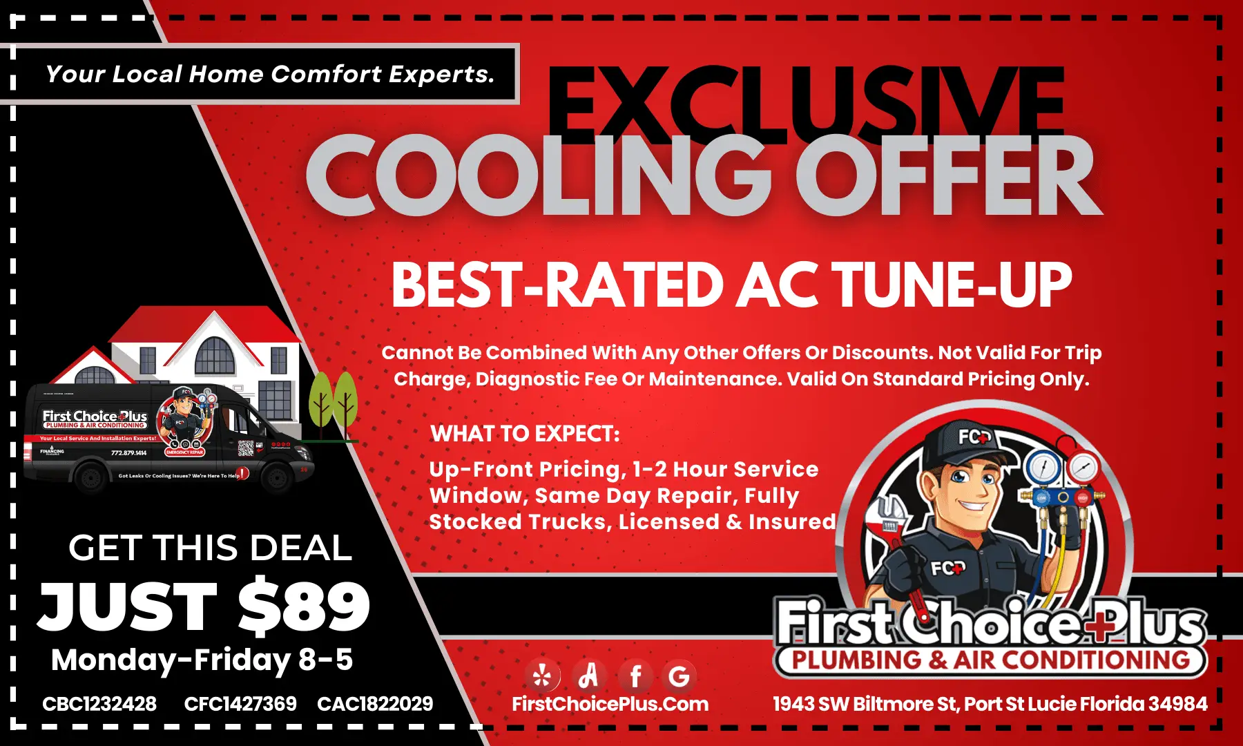 Coupon offering $50 off evaporator coil cleaning in Port St. Lucie, Florida.