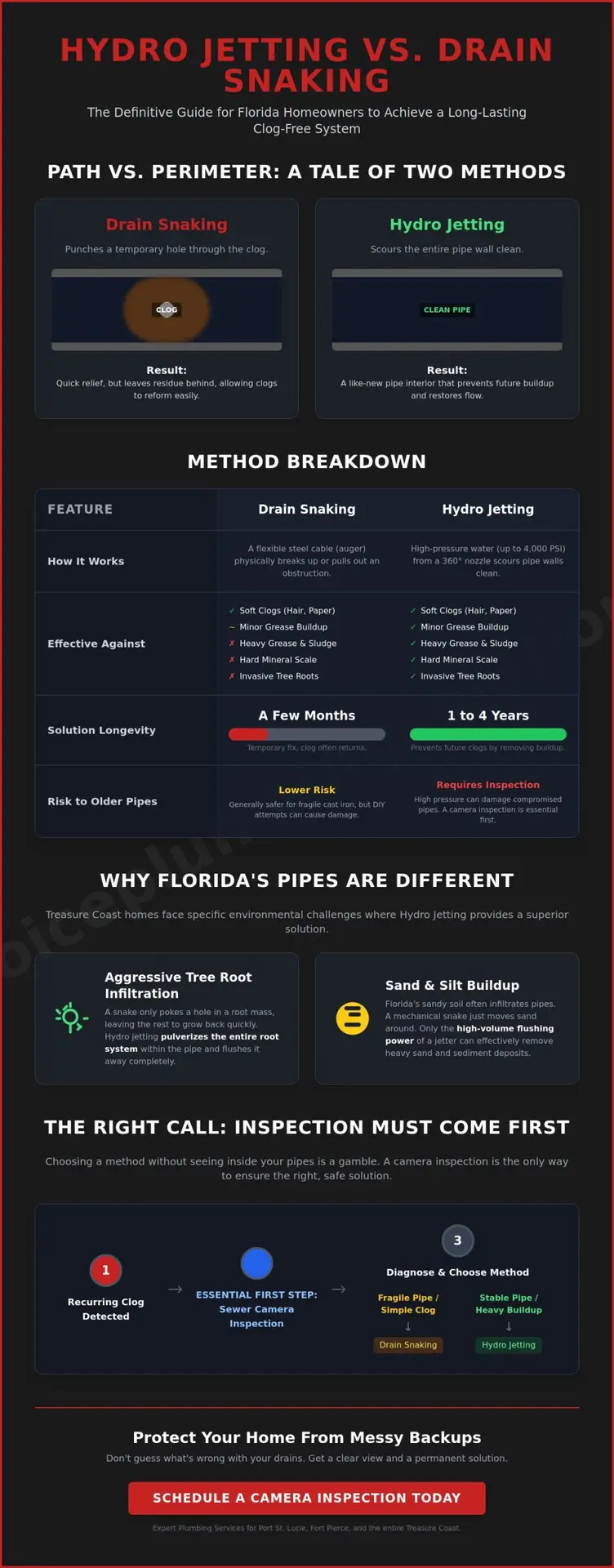 Hydro Jetting vs. Snaking a Drain: Which Is Best for Your Florida Home?