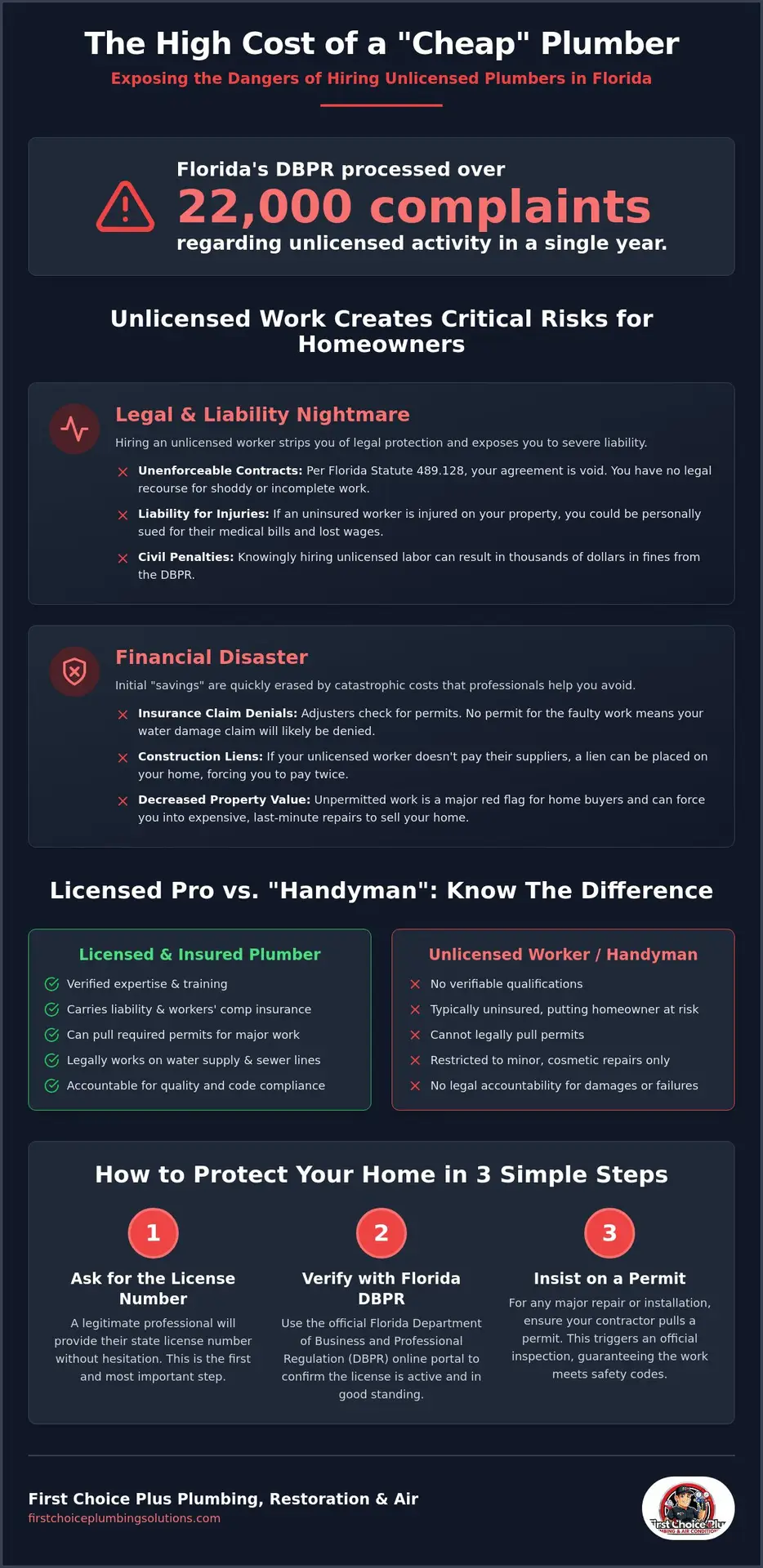 Consequences of Hiring an Unlicensed Plumber in Florida: 2026 Homeowner Guide
