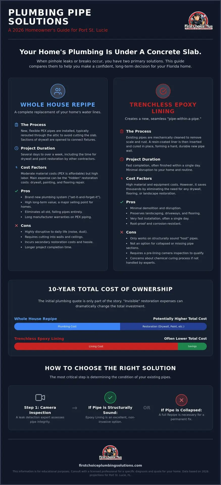 Epoxy Pipe Lining vs. Repiping Cost in Port St. Lucie: 2026 Comparison