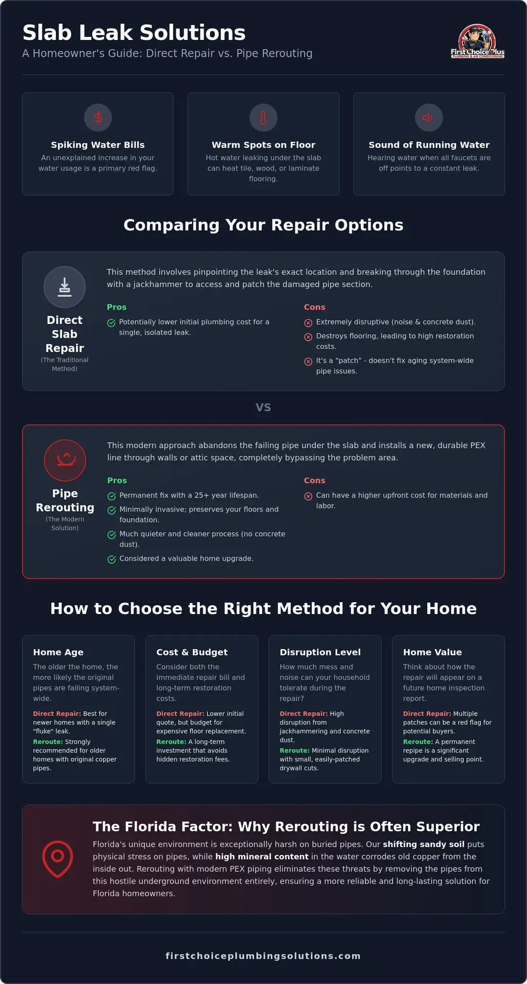 Rerouting Plumbing vs. Slab Leak Repair: Pros, Cons, and the Best Choice for Florida Homes